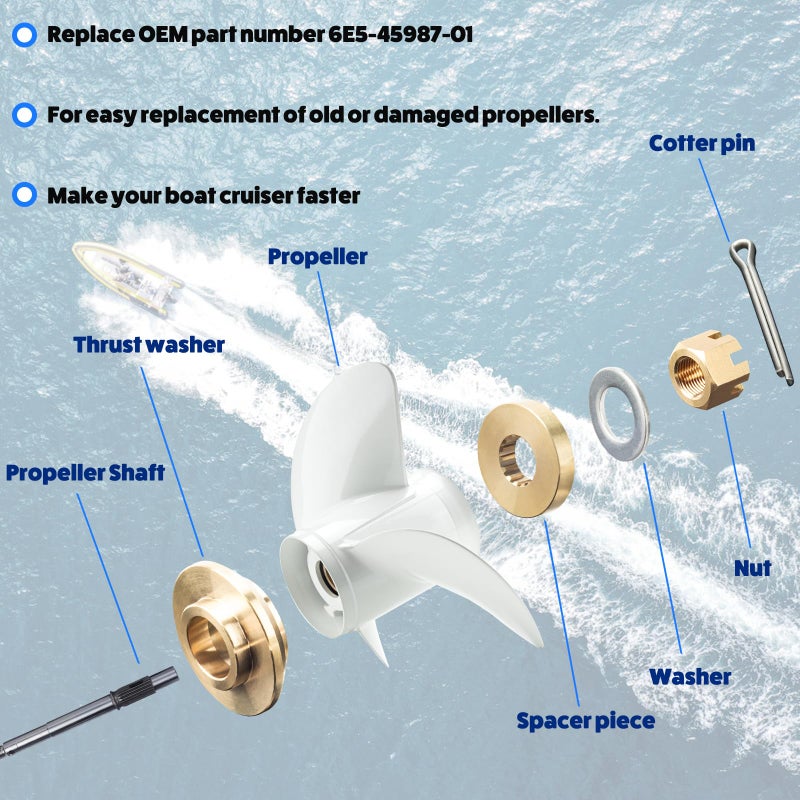 Qiclear مجموعة أدوات تركيب المروحة Qiclear Upgrade 150-300hp تناسب مروحيات ياماها الخارجية، تشمل غسالة الدفع/فاصل/غسالة/صمولة/دبوس قفل - Image 3